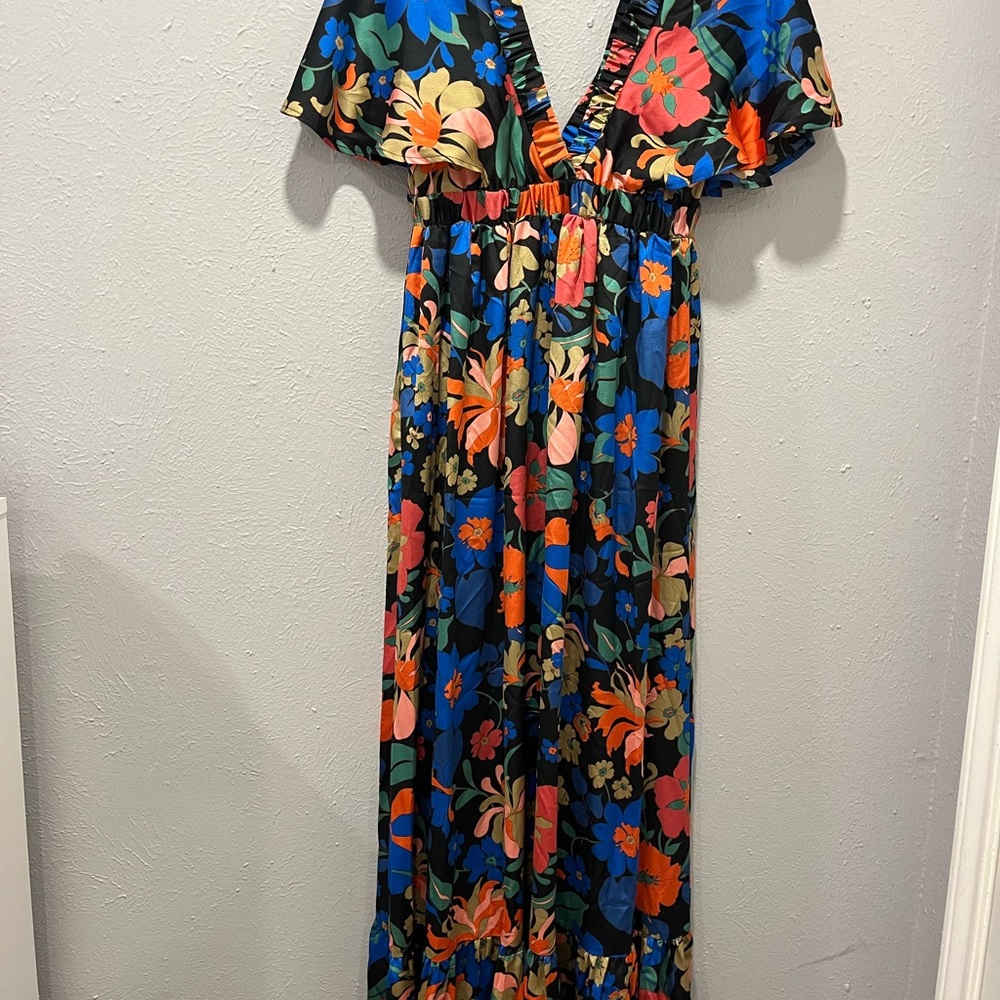 Vanilla Bay Floral Maxi Dress - Blue and Orange